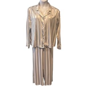 Lilac + London Womens Silver Satin Striped Pajama Set Wide Leg Pants Sz XL Comfy